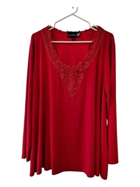Antthony Red Lace-Trim Long Sleeve Women’s Top 1X